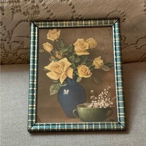Vintage Yellow Floral metal Framed Art
